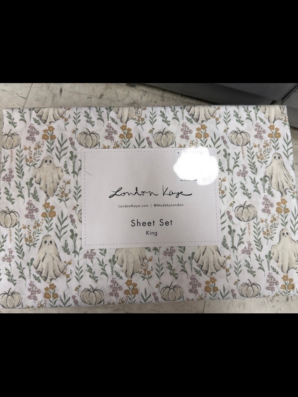 King Sheet Set in White with Botanical & Ghost Print